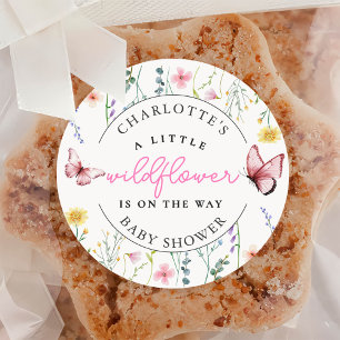 Baby shower van lente-wilde-bloemenmeisje ronde sticker
