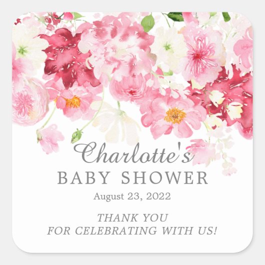 Baby shower van lentesbloesems Floral Vierkante Sticker (Voorkant)
