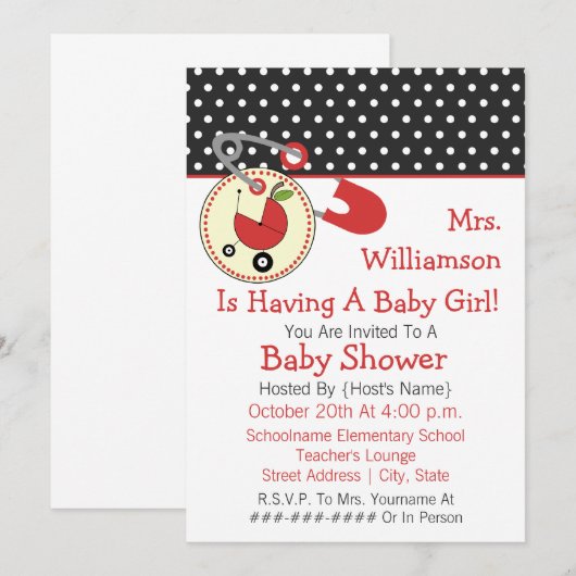 Baby shower van leraar nodigt uit - Rood en zwart Kaart (Voorkant / Achterkant)