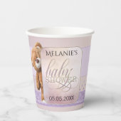 Baby shower van Lila Teddy Bear, zoet Peach Papieren Bekers (Voorkant)