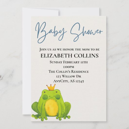 Baby shower van Little Frog Prince Kaart (Voorkant)