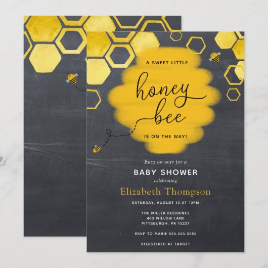 Baby shower van Little Honey Bee Boy Kaart (Voorkant / Achterkant)