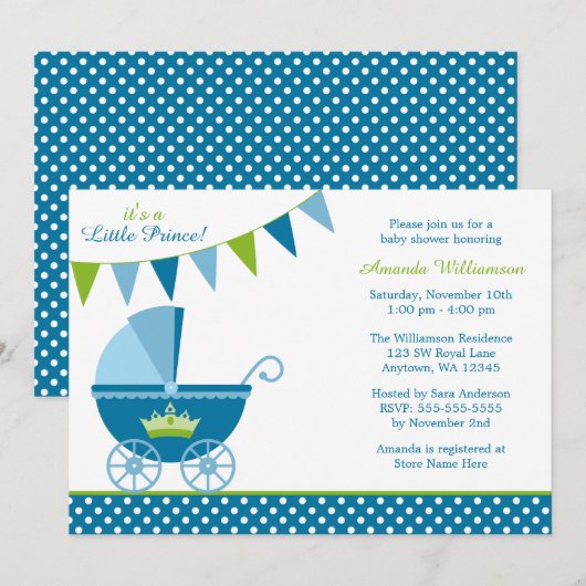 Baby shower van Little Prince Polka Dot Bunting Bo Kaart (Voorkant / Achterkant)
