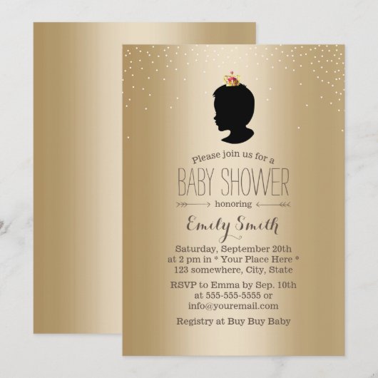 Baby shower van Little Prince Silhouette Gold Kaart (Voorkant / Achterkant)