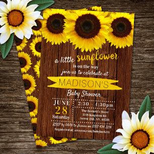 Baby shower van Little Sunflower Rustic Wood Kaart