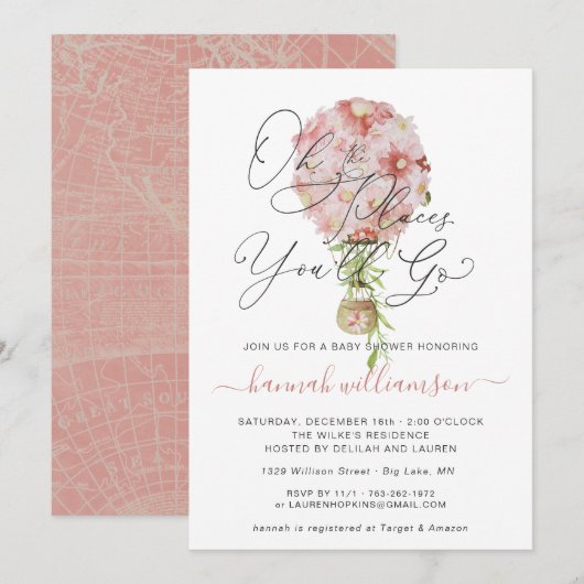 Baby shower van luchtballon voor roze Floral Hot A Kaart (Voorkant / Achterkant)