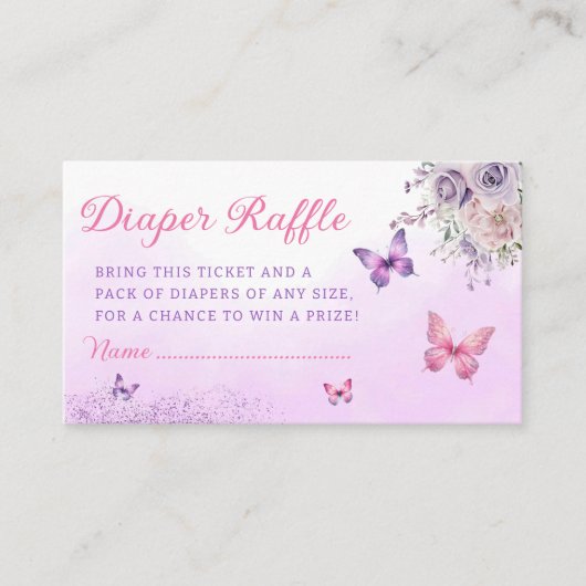 Baby shower van luidere vlinder, luiertapijt informatiekaartje (Voorkant)