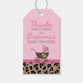 Baby shower van luipaard en roze cadeaulabel