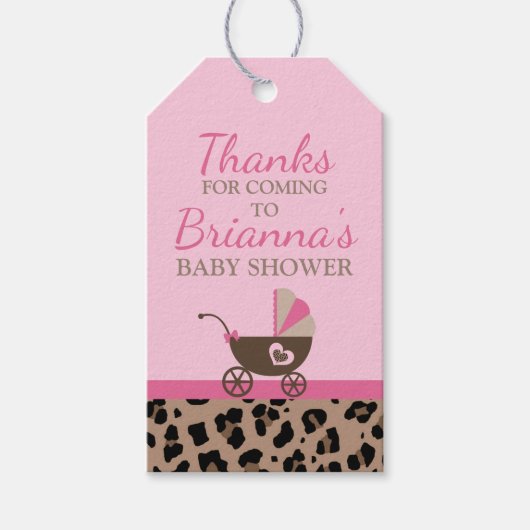 Baby shower van luipaard en roze cadeaulabel (Voorkant)