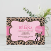 Baby shower van luipaard en roze kaart (Staand voorkant)