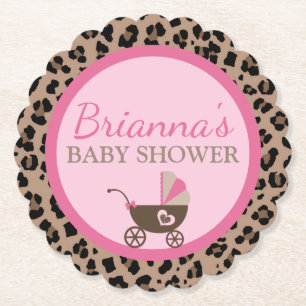 Baby shower van luipaard en roze kartonnen onderzetters