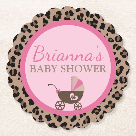 Baby shower van luipaard en roze kartonnen onderzetters (Voorkant)