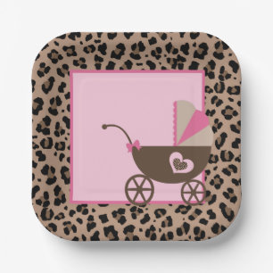 Baby shower van luipaard en roze papieren bordje