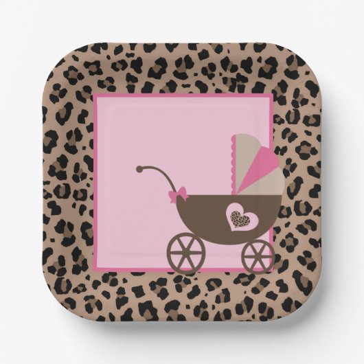 Baby shower van luipaard en roze papieren bordje (Voorkant)