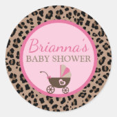 Baby shower van luipaard en roze ronde sticker (Voorkant)