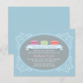 Baby shower van Macaron Tea Party, blauw en grijs Kaart (Voorkant / Achterkant)