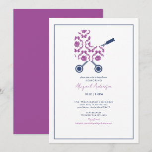 Baby shower van magenta en marineschuurdarm kaart