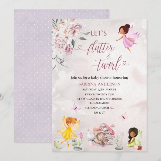 Baby shower van Magical Floral Fairy Princess Kaart (Voorkant / Achterkant)
