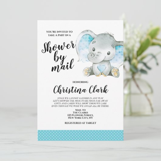 baby shower van Mail Boy Elephant Blue Kaart (Staand voorkant)