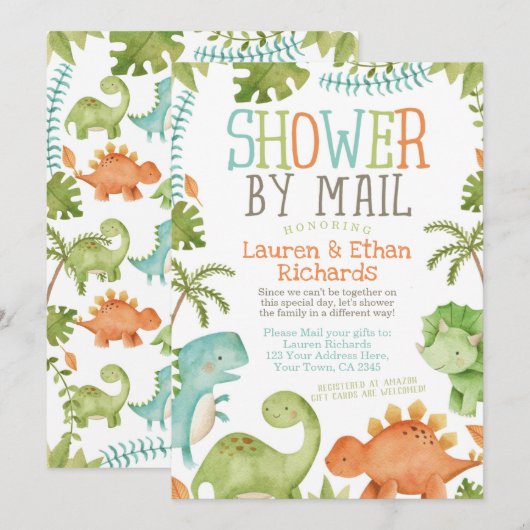 Baby shower van Mail Dinosaur Kaart (Voorkant / Achterkant)