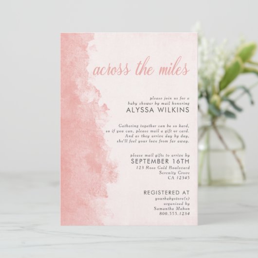 Baby shower van Mail Elegant Ink Wash Pink Kaart (Staand voorkant)