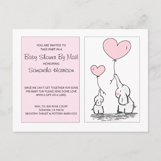 Baby shower van Mail Mam Baby Elephants Pink Uitnodiging Briefkaart (Voorkant)
