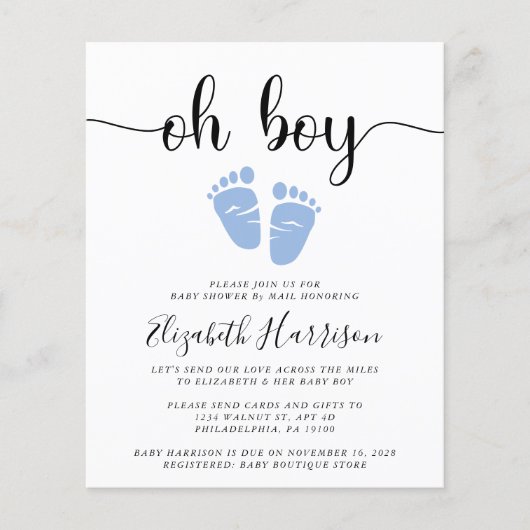 Baby shower van Mail Oh Boy Blue Budget Uitnodigin (Voorkant)