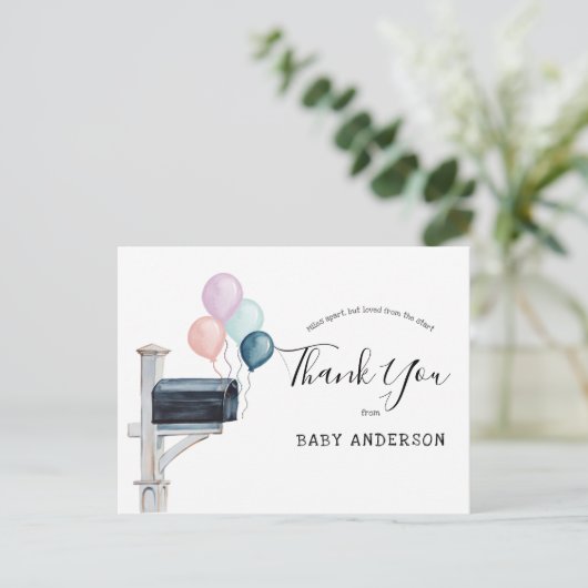 Baby shower van Mail Pink & Blue Balloons Dank u Briefkaart (Staand voorkant)