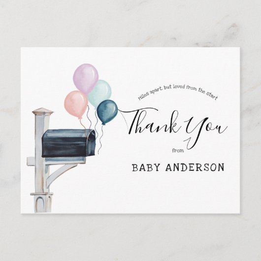Baby shower van Mail Pink & Blue Balloons Dank u Briefkaart (Voorkant)