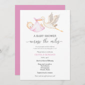 Baby shower van Mail Pink Girl Stork Kaart (Voorkant / Achterkant)