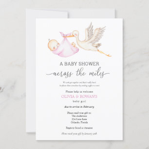 Baby shower van Mail Pink Girl Stork Kaart