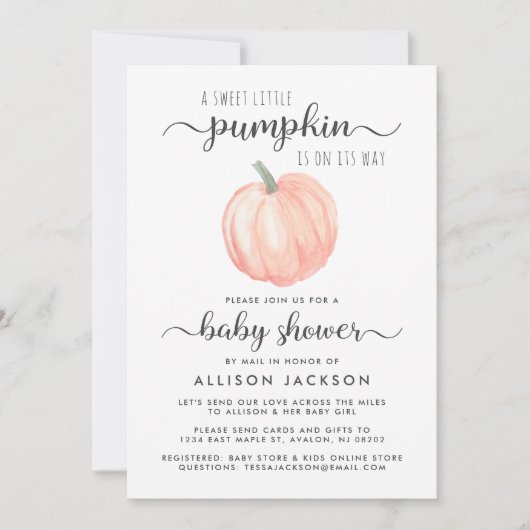Baby shower van Mail Pumpkin Oranje Waterverf Kaart (Voorkant)