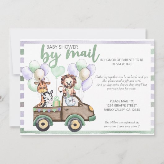 baby shower van Mail Safari Truck en Cute Animals Kaart (Voorkant)