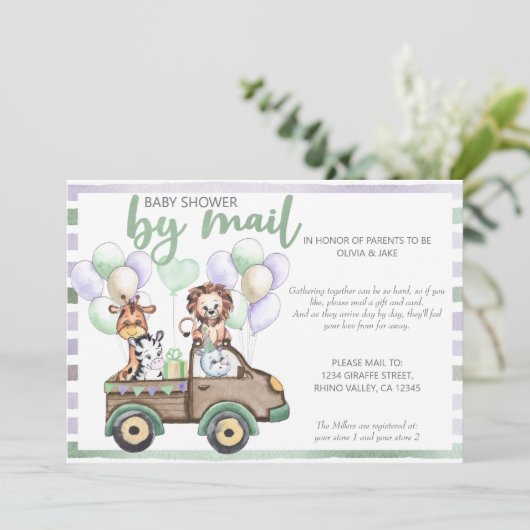 baby shower van Mail Safari Truck en Cute Animals Kaart (Staand voorkant)