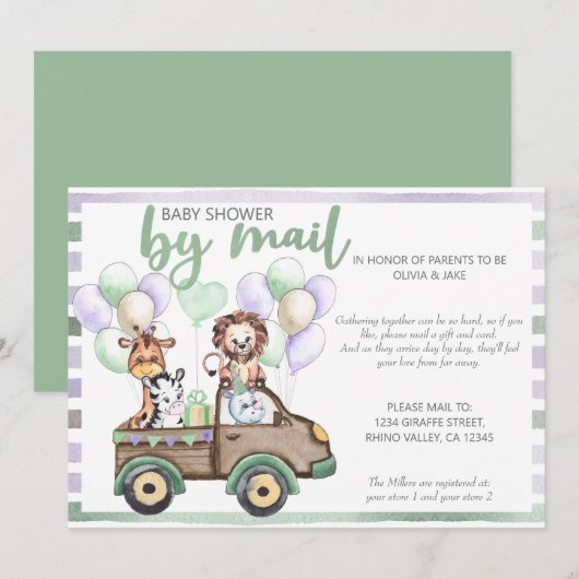 baby shower van Mail Safari Truck en Cute Animals Kaart (Voorkant / Achterkant)