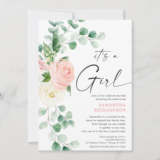 Baby shower van Mail spring bloemenroze groen Kaart (Voorkant)