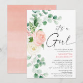 Baby shower van Mail spring bloemenroze groen Kaart (Voorkant / Achterkant)