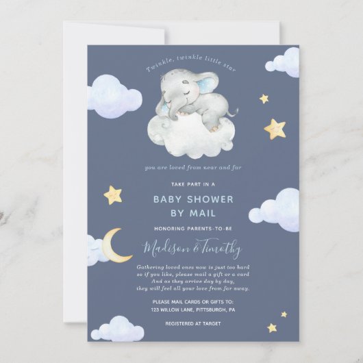 Baby shower van Mail Twinkle Little Star Elephant Kaart (Voorkant)
