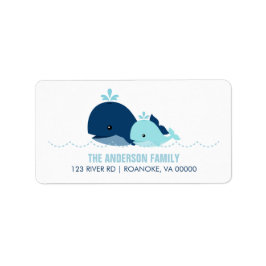 Baby shower van mam en Baby walvis {blauw} Etiket