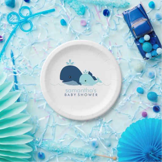 Baby shower van mam en Baby walvis {blauw} Papieren Bordje (Feest)