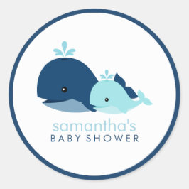 Baby shower van mam en Baby walvis {blauw} Ronde Sticker