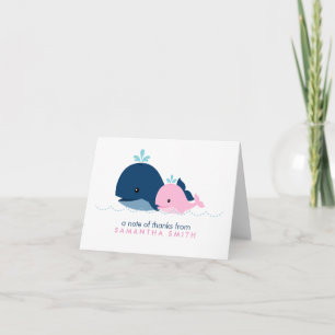 Baby shower van mam en Baby Whale {roze} Bedankkaart