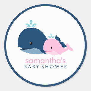 Baby shower van mam en Baby Whale {roze} Ronde Sticker