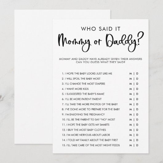 Baby shower van mama of papa moderne minimalistisc kaart (Voorkant / Achterkant)