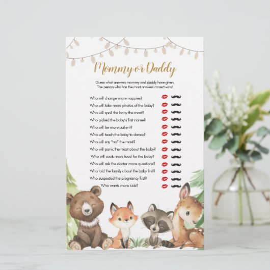 Baby shower van mammie- of pappelspellen Woodland (Staand voorkant)