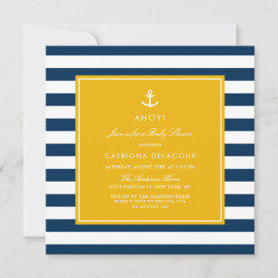 Baby shower van marineblauw en geel Nautical Strip Kaart