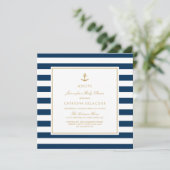 Baby shower van marineblauw en goudstropen kaart (Staand voorkant)