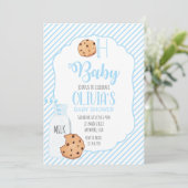 Baby shower van melk en koekjes blauw kaart (Staand voorkant)