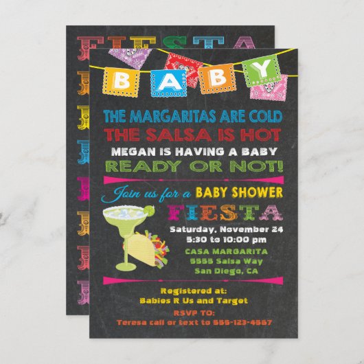 Baby shower van Mexican Fiesta Kaart (Voorkant / Achterkant)
