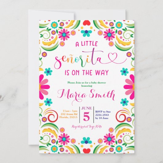 Baby shower van Mexican Floral Fiesta Kaart (Voorkant)